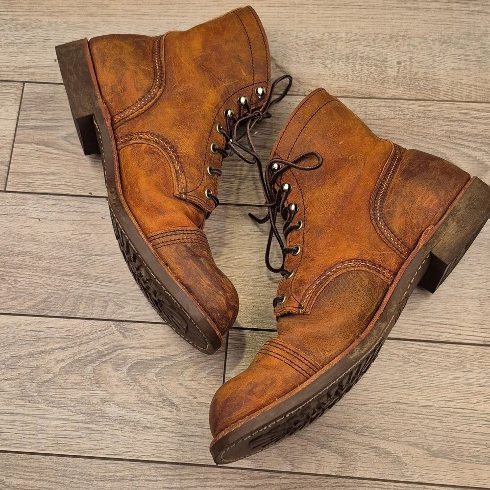 RED WING Iron Ranger 8085 Copper Brown Leather Sz 10.5 D Mens Lace Up Work Boots